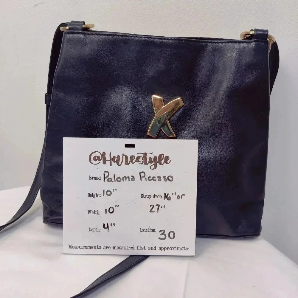 Paloma Picasso vintage black leather shoulder bag